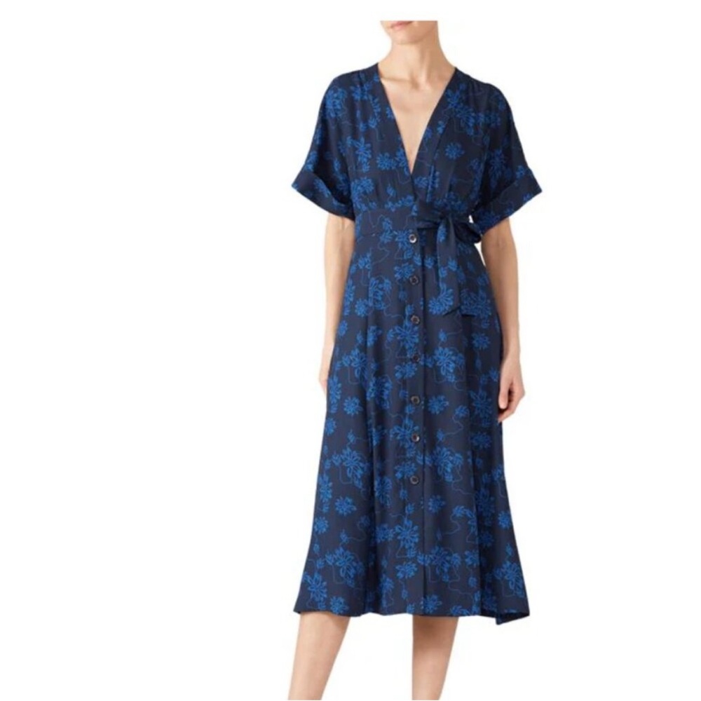 Equipment Femme Eclipse Blue Belted Dauman Midi Floral Dress